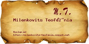 Milenkovits Teofánia névjegykártya